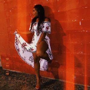 Patterned off shoulder dress